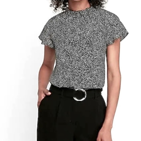 Express Tops - Express Ruffle Mock Neck Top in Polka Dot